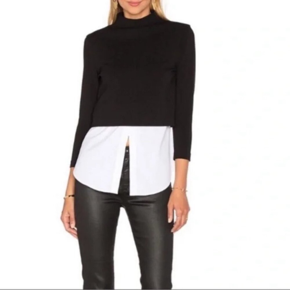 Theory Gracila color block mock neck Black and White Layered Shirt sz medium
